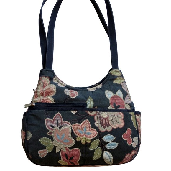 Danny K. Beverly Hills Black Floral Tapestry Shoulder Bag, Women's Handbag - Picture 6 of 9